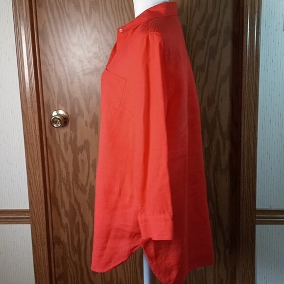 Chico's Vibrant Orange Blouse, Linen, Casual, Comfort, 3/4 Sleeves - Picture 7 of 9